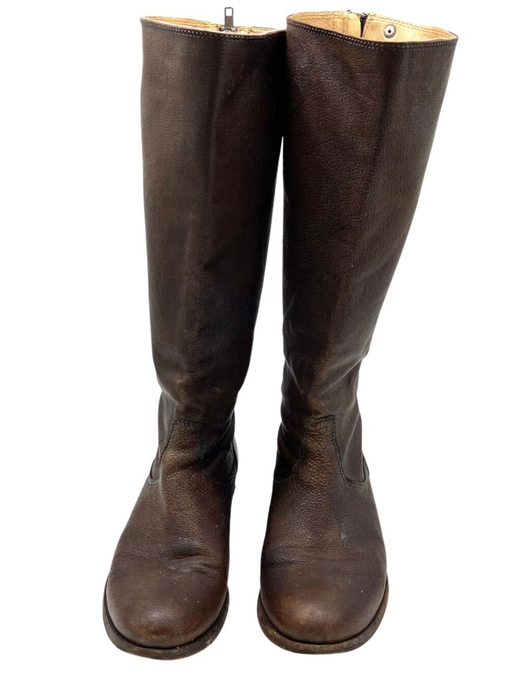 FRYE Melissa Back Zip Leather Boot Dark Brown Almond Toe Knee High US 10B - Picture 2 of 8
